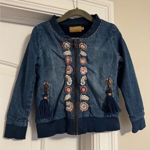 Skemo girls Medium size M Jean jacket flower floral embroidery great condition